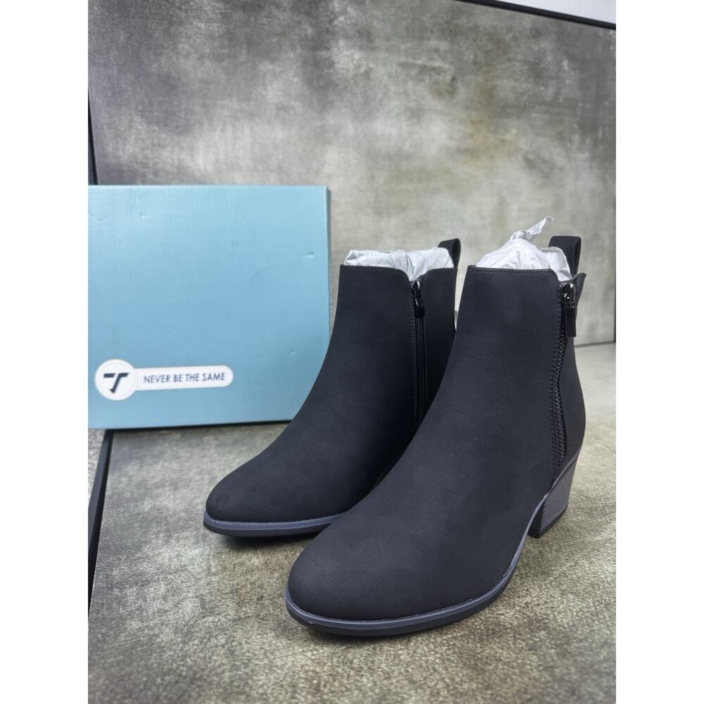 JABASIC Women’s Black Ankle Boots Side Zip Low Heel Size 7 NIB